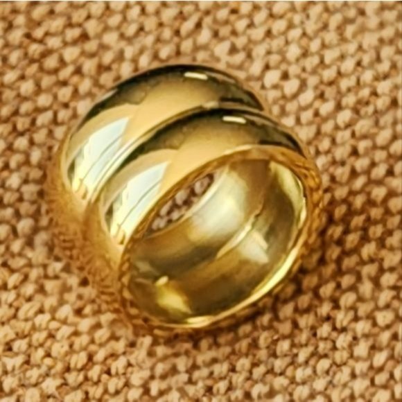 Size 7 Gold Plated Stainless Steel Wide Double Band Chunky Ring - Picture 3 of 15